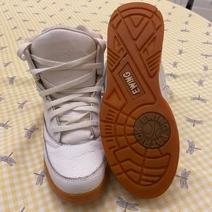 white mens patrick ewing high top basketball athletic shoes